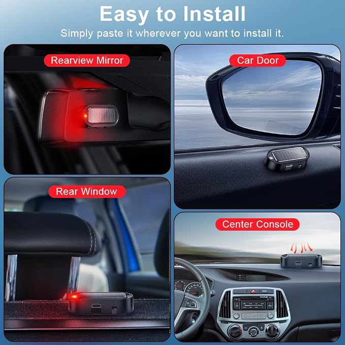 ELECTOP Car Anti-Theft Security Bundle (Steering Wheel Lock + Solar Alarm Light), 113dB Siren & LED Deterrent for Truck/SUV/Van