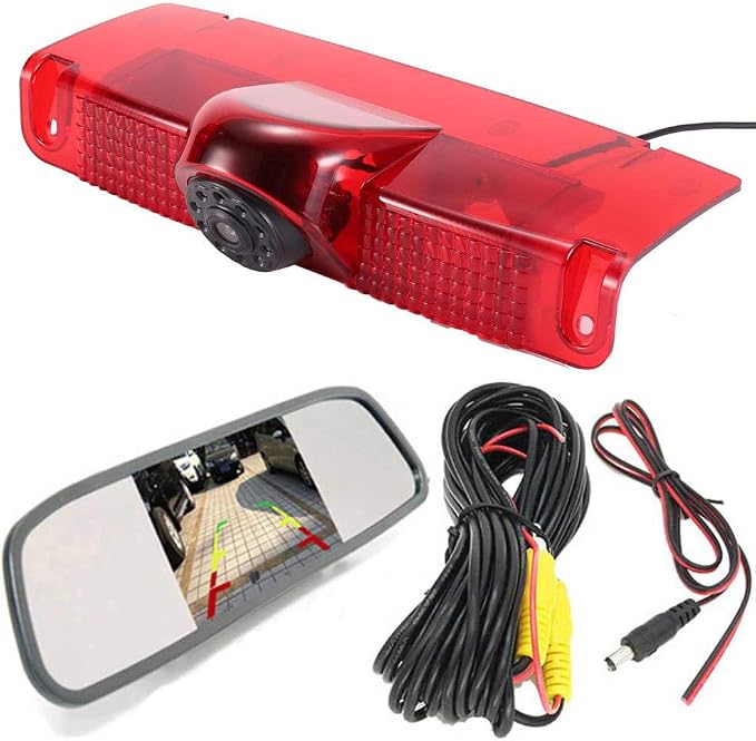 HD Brake Light Rear View Camera with Rear-View Mirror,Transporter Waterproof Night Vision Car Roof Reversing Camera Replacement for Chevrolet Express GMC Chevy Savana Exporer Vans Cargo Van 2003-2018