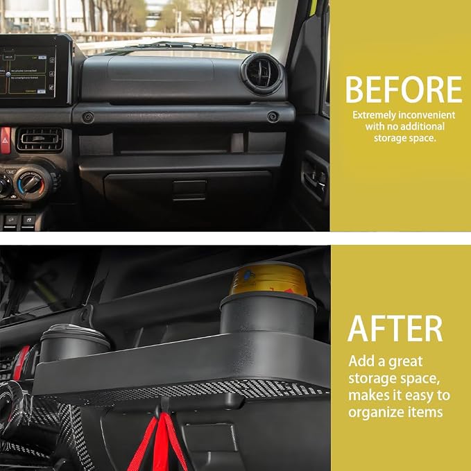 Grab Bar Tray Passenger Side Co-Pilot Handle Expansion Storage Tray Organizer Box Cup Holder Fit for Suzuki Jimny 2019-2025 Interior Accessories (Black Ring)
