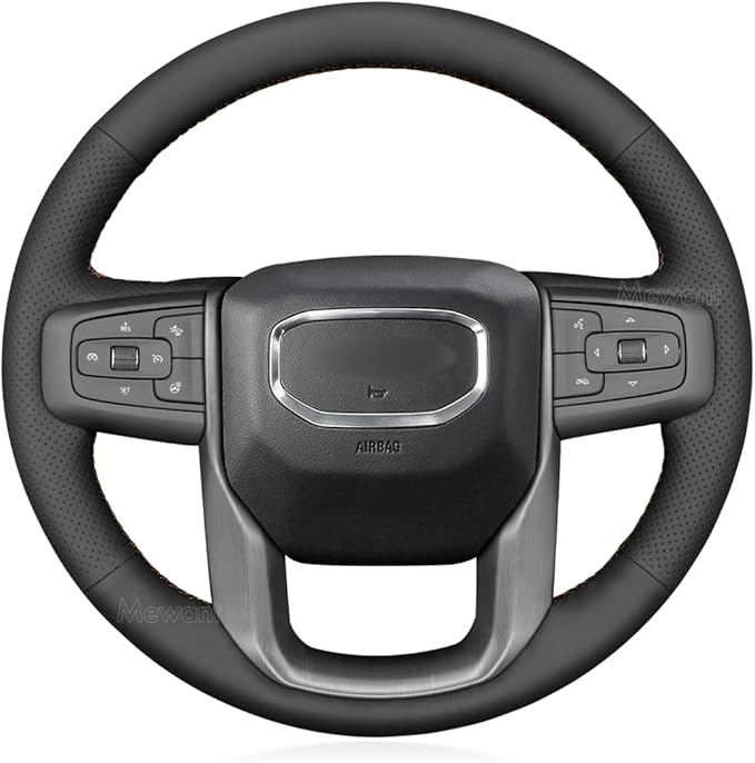 MEWANT Hand Stitched Steering Wheel Cover Wrap for GMC Sierra 1500 2019-2023 Sierra 1500 Limited 2022 Sierra 2500 2020-2024 Sierra 3500 2020-2024 Yukon (XL) 2021-2023