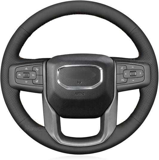 MEWANT Hand Stitched Steering Wheel Cover Wrap for GMC Sierra 1500 2019-2023 Sierra 1500 Limited 2022 Sierra 2500 2020-2024 Sierra 3500 2020-2024 Yukon (XL) 2021-2023