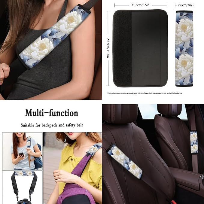 Carnation Flower Hand Drawing Car Seat Cover Full Set Universal Floral Art Painting 13 Pcs for Front and Back Seat Cover Keychains for Trucks Sedan SUV