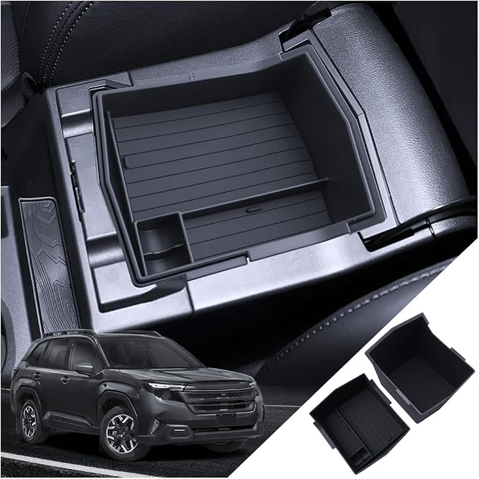 2 Layer Forester Center Console Organizer 2025 2026 Subaru Forester (Premium/Sport/Wilderness/Limited/Touring) Accessories Armrest Tray Middle Storage Box Insert Container Durable ABS Plastic