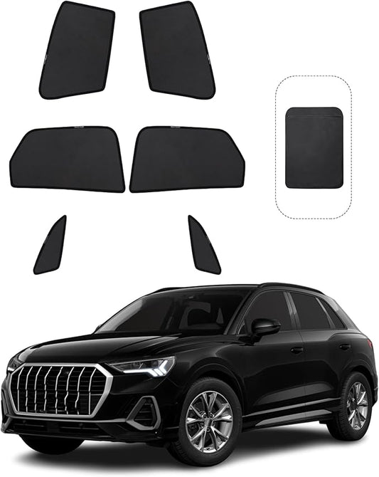 Front Side Half Window Shade Foldable Custom Fit for Audi Q3 2019-2026 Car Window Shades for Side Window Sun Shade UV Protection Heat Insulation for Camping Sleeping 6PCS