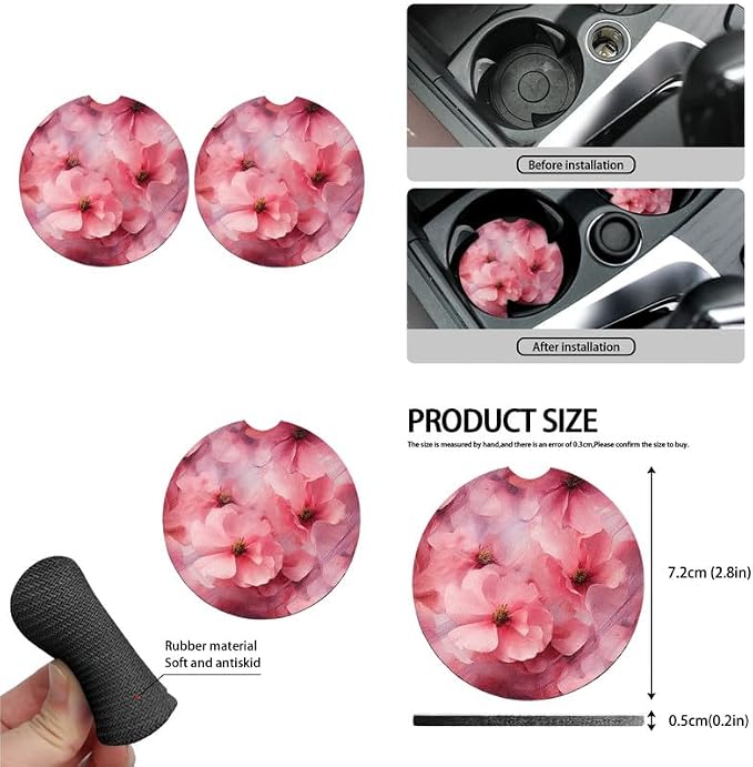 Peach Blossom Pink Flower 13 Pieces Seat Covers Accessories Floral Hand Drawing Steering Wheel Cover Seat Cover Full Set Seat Belt Shoulder Pad Car Cover for Truck SUV