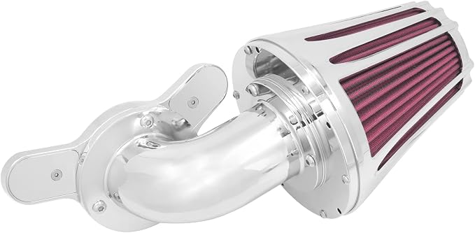 Motorcyle Air Cleaner Filter CNC 90° Forward-Facing Kit Fit for Harley Softail Touring Trike Sportster XL Dyna (Chrome Housing Red Element, B For Touring 00-07,Softail 00-15,Dyna 00-17)