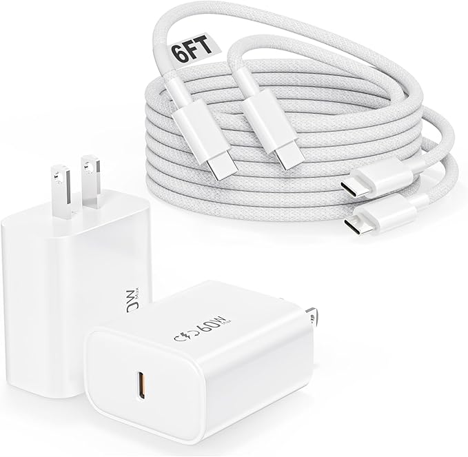 40-60W Fast USBC Charger iPhone 17 Fast Charging,[2Pack] 6Feet USB C to USB C Cable Braided Cord,Wall Charger USB Type C iPhone Charger for iPhone 17/17 Air/16/15 Pro/ProMax/iPadPro 12.9"/11",iPadAir