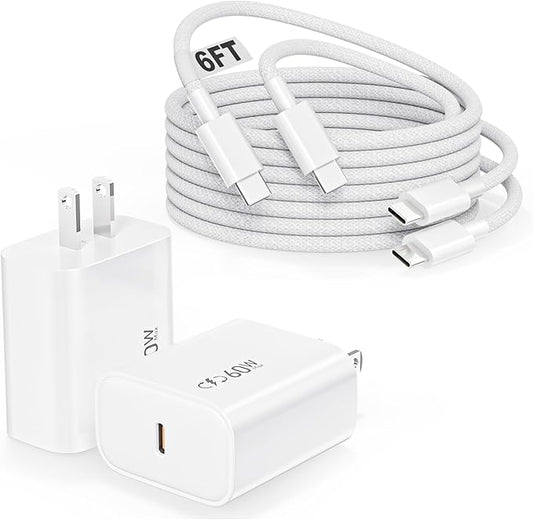 40-60W Fast USBC Charger iPhone 17 Fast Charging,[2Pack] 6Feet USB C to USB C Cable Braided Cord,Wall Charger USB Type C iPhone Charger for iPhone 17/17 Air/16/15 Pro/ProMax/iPadPro 12.9"/11",iPadAir