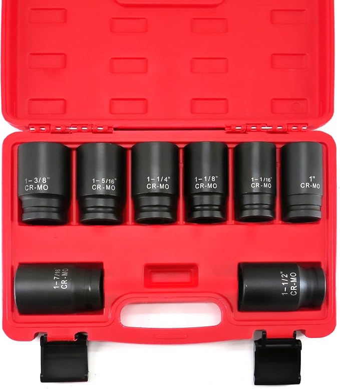 TONYNOL 3/4 Inch Drive Deep Impact Socket Set,6-Point,SAE(1"to 1-1/2"),8 Pcs,Cr-Mo.Heavy Duty Impact Socket Set.