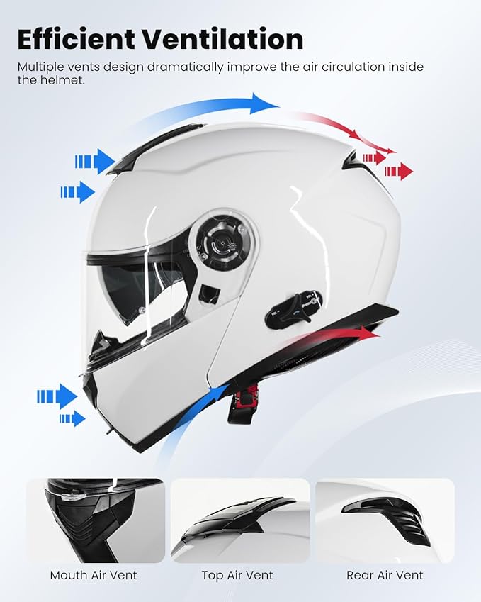 ILM 159BT Bluetooth Modular Motorcycle Helmet 2-3 Riders Intercom Full Face Flip up Casco DOT with Face Mask (White, S)