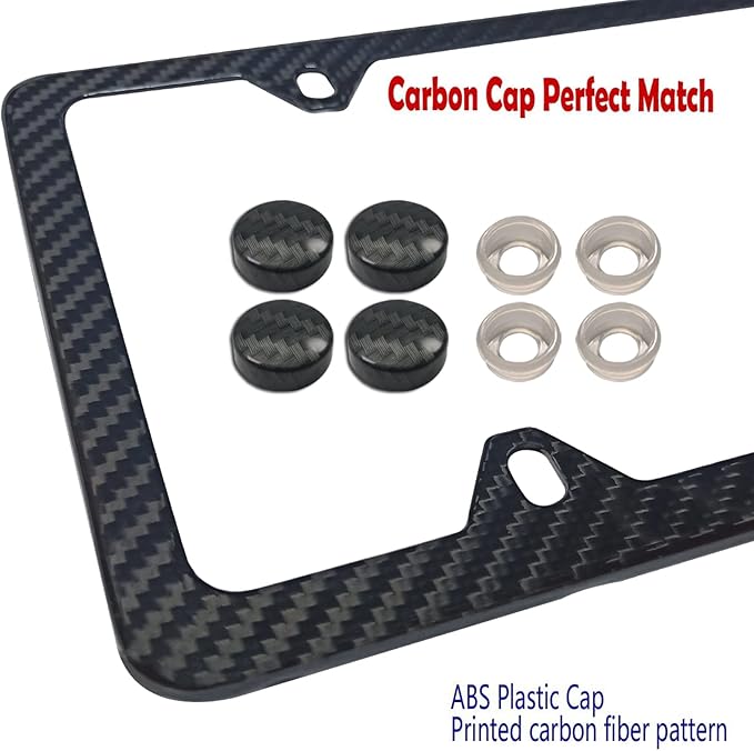 BGGTMO Carbon Fiber License Plate Frame-Stainless Steel License Plate Frames Handmade Covering 100% Real Carbon Fiber | Stainless Steel Tamper Proof License Plate Screws, 4 Hole Slim Frame 1 Pack