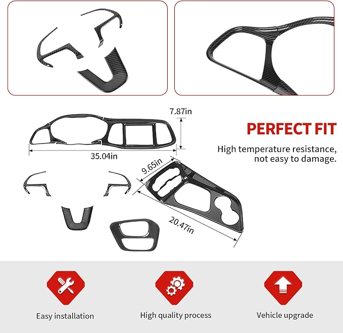 Jimen Fit for Dodge Challenger 2015-2023, 9PCS Carbon Fiber Interior Kits - Center Console Dash Trim Dashboard Cover, Gear Shifter Panel Cover