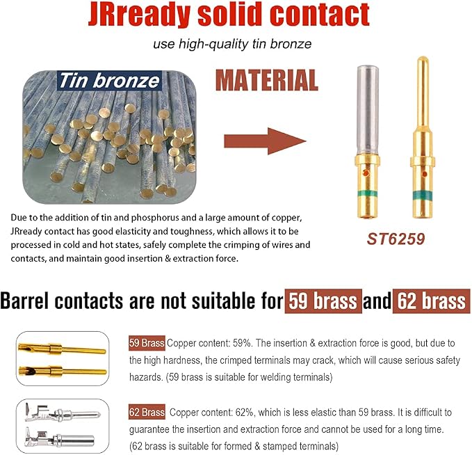 JRready ST5257-PRO Deutsch Connector Tool Kit for 4#8#16#12#20# Solid/Stamped Contacts + ST6259 Gold-Plated DT Solid Terminal Contact Size 16 30 PCS Male 0460-215-1631 and 30 PCS Female 0462-209-1631