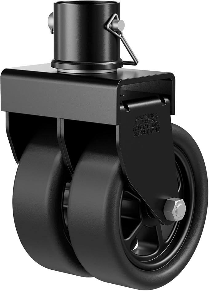2,500lbs Dual 6" Trailer Jack Swivel Caster with Upgraded Spoked Wheels and Reinforced Bracket, Black