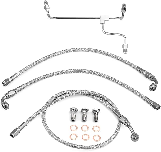 Mofun 66.75" Stainless Steel Hydraulic Front Brake Line Kit Non-ABS Compatible with Harley Touring Street Glide Road Glide Road King 2014-2023, Fit 16"-18" Handlebar Chrome