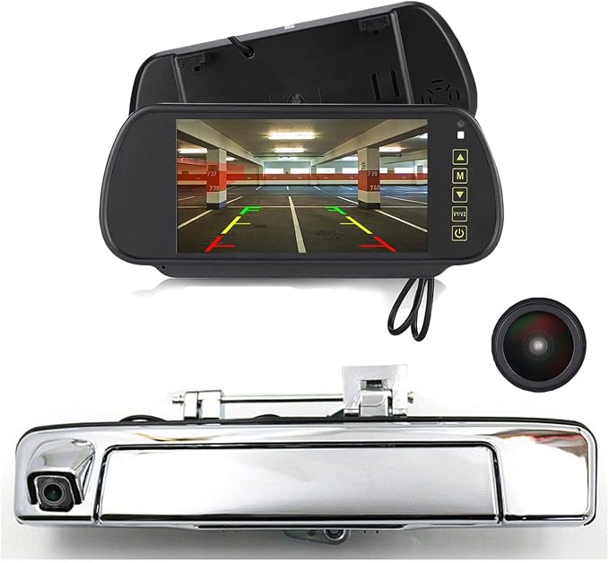 1280*720 Pixels HD Car Reverse Camera Trunk Handle with Switch Parking Rear view Backup Camera Night Vision Waterproof,Replacement for ISUZU D-MAX DMAX 2012-2014/2015-2018(With 7-inch rearview mirror)