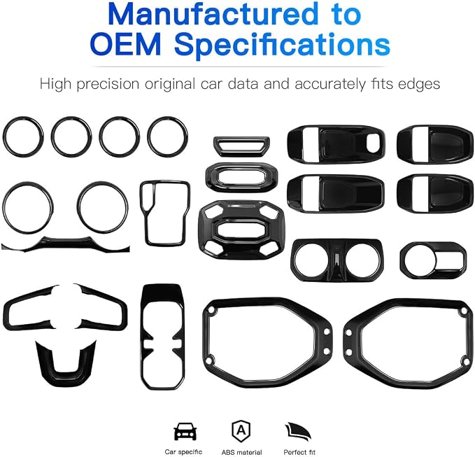 Barong for Jeep Wrangler JL JLU Gladiator JT 2018-2023 Interior Accessories Decoration Steering Wheel Gear Cup Holder Door Panel AC Air Vent Reading Light Cover 23PCS Full Set (Black)
