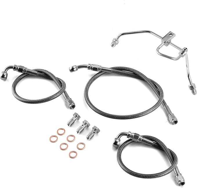Mofun 52" Extended Length Hydraulic Front Brake Line Kit Stainless Steel Compatible with Harley Dyna Low Rider Fat Bob FXDF FXDFSE Non-ABS 2009-2017, Fit 16"-18" Handlebar Black