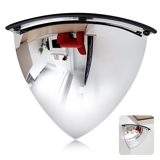 Suzile 1 Pieces 18 Inch Acrylic Quarter Dome Mirror Convex Corner Safety Mirror High Viewing Angle Blindspot for Wall Warehouses Offices Retail Stores Parking Garages