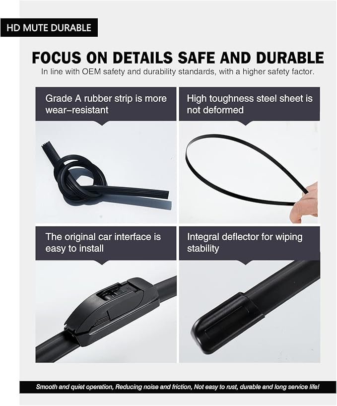Replacement for Audi A6 2012-2018, A6 Quattro 2012-2018, A7 2012-2019 Silent Wipers -FAPIUO Front Windshield Wipers 26"+21" Blade Set (2 Pack) TOP LOCK