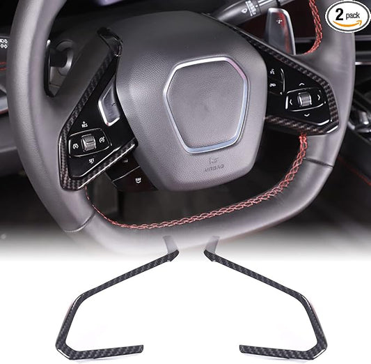 Steering Wheel Button Cover Compatible with Chevrolet Corvette C8 2020-2023, Steering Wheel Frame Trim, Car Steering Wheel Panel Protection Frame Molding Sticker (ABS-Carbon Fiber Pattern)