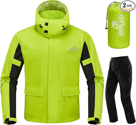 IRON JIA'S Rain Suit, Motorcycle Rain Gear for Men & Women, Waterproof Jacket and Pants, Breathable Reflective Raincoat for Farm Fishing Golf (Green XL)
