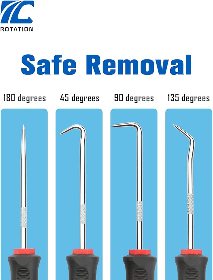 ROTATION Precision Hook and Pick Set with Scraper, 9 Piece Set, Chrome Vanadium Steel Shaft, for Remove Hoses and Gaskets, Auto and Electronics maintenance tools