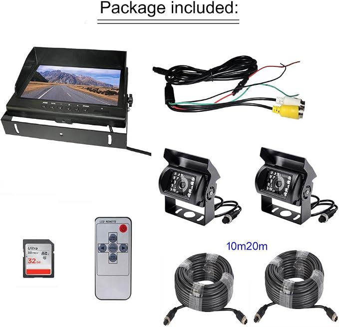 HD 1080P RV Backup Camera 9 inch DVR Monitor System,2 x 4 Pin Car Reverse Rear View Mirror Blindspot Camera + 9" IPS 2 Split Screen with 10m/20m Cable for Semi Truck Trailer Camper