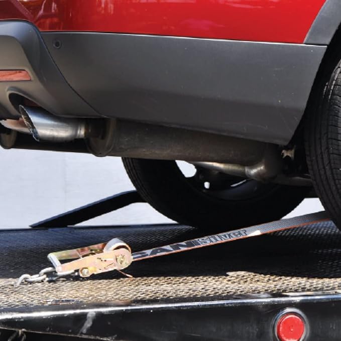 VULCAN Car Tie Down with Chain Tail Ratchet - Snap Hook - 96 Inch - Silver Series - 3,300 Pound Safe Working Load