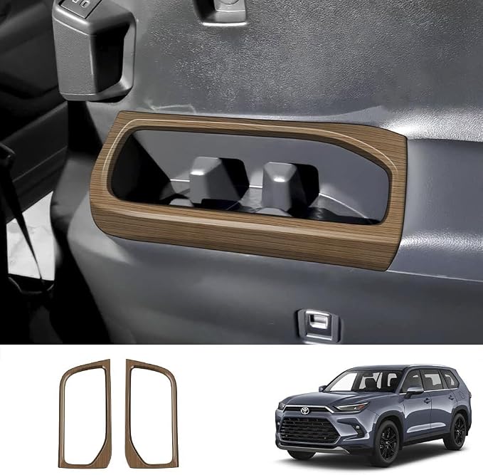 2Pcs Third Row Cup Holder Panel Cover Compatible with Toyota Grand Highlander 2024 2025 2026 Fit for 2024-2026 Grand Highlander ABS Accessories(Wood Grain)