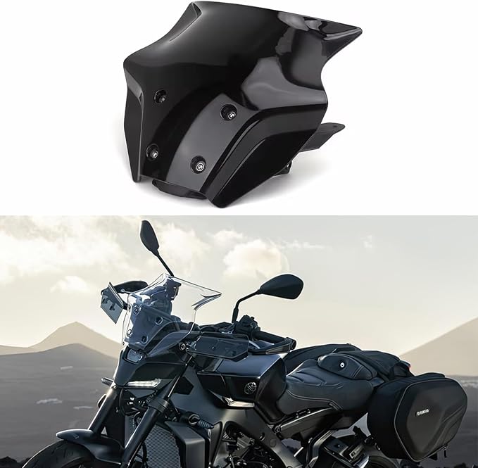 Windshield Deflectors for Yamaha MT-09 MT09 MT 09 mt09 2024, Motorcycle Acrylic Touring Sports Front Fairing Bracket Windscreen Wind Protector Visor Accessories (Black Set)