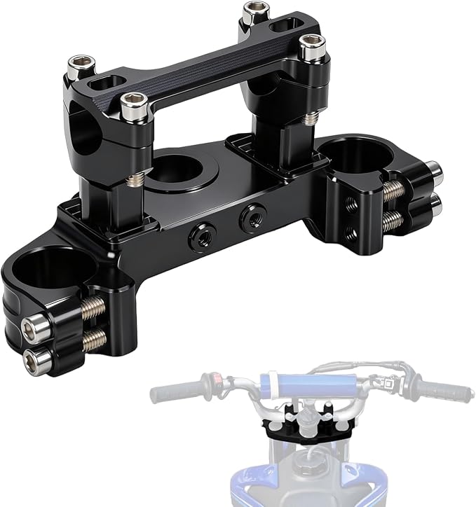 Triple Clamp with Risers Set for TTR 110 TTR110E TTR 110E 2008-2025, CNC Machined Aluminum Alloy | Handlebar Riser | Hard-Anodized | Direct Fit | Easy Installation Black