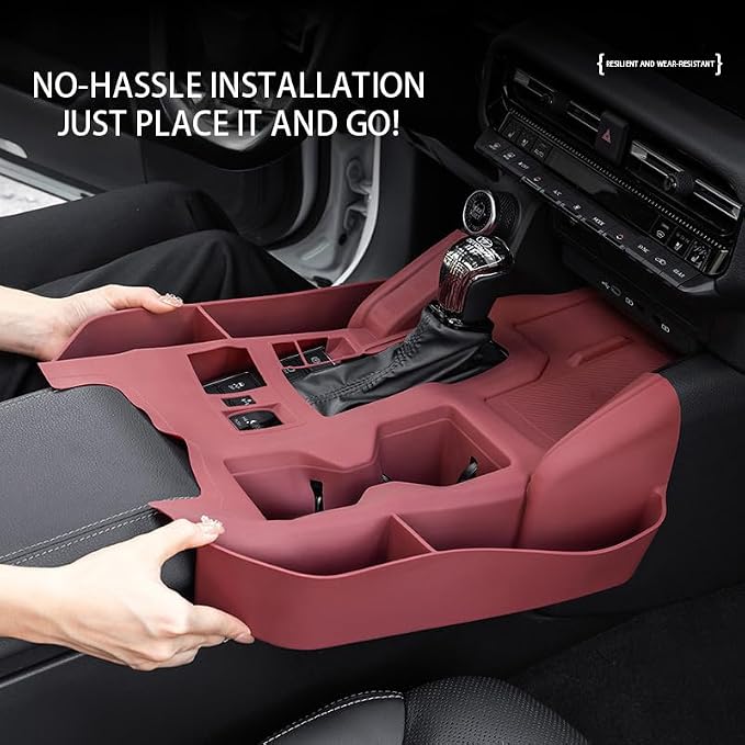 for Toyota Prado 2024-2025 Accessories Center Console Panel Silicone Storage Box Center Console Cover Organizer Storage Protective Pad Tray Wireless Charging (Red)