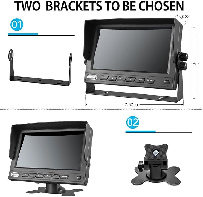 7" Car Monitor with DVR Recording Dual Split Screen Display 4-Pin Connector | 1024x600 IPS Screen, DVR Loop Recording, Supports 2 camera inputs (CVBS & AHD), Compatible 4-Pin Vehicle Camera Systems