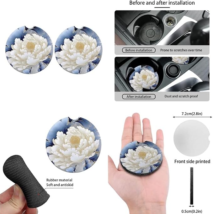 Carnation Flower Hand Drawing Car Seat Cover Full Set Universal Floral Art Painting 13 Pcs for Front and Back Seat Cover Keychains for Trucks Sedan SUV