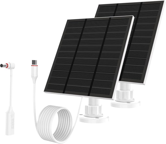 Solar Panels for Camera outdoor wireless (New Generation) 5W 5V Solar Panel Charger with USB-C&Plug for Spotlight Cam Plus&Stick Up Cam Pro.Waterproof IP65 360°Adjustable 10FT Cable (White, 2)