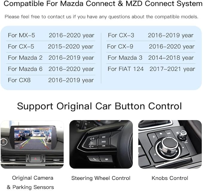 LEXXSON Carplay Adapter Compatible with Mazda 2/3/6/CX3/CX5/CX9/MX5 2014-2021 Year, Fit for Carplay & Android Auto, TK78-66-9U0C OEM Hub Retrofit Kit for Mazda Connect System