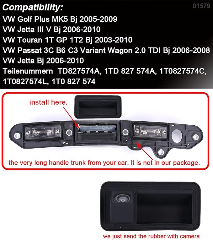 Car Trunk Handle Backup Camera Rear View HD Camera Night Vision Reverse Parking Camera Replacement for VW Golf Plus MK5 Jetta III V Touran 1T GP 1T2 Passat 3C B6 C3 Variant Wagon 2.0 TDI