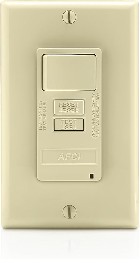 Leviton Combination, 15 Amp, Self Test, LED Indicator Light, AFSW1-I, AFCI/Switch, Ivory