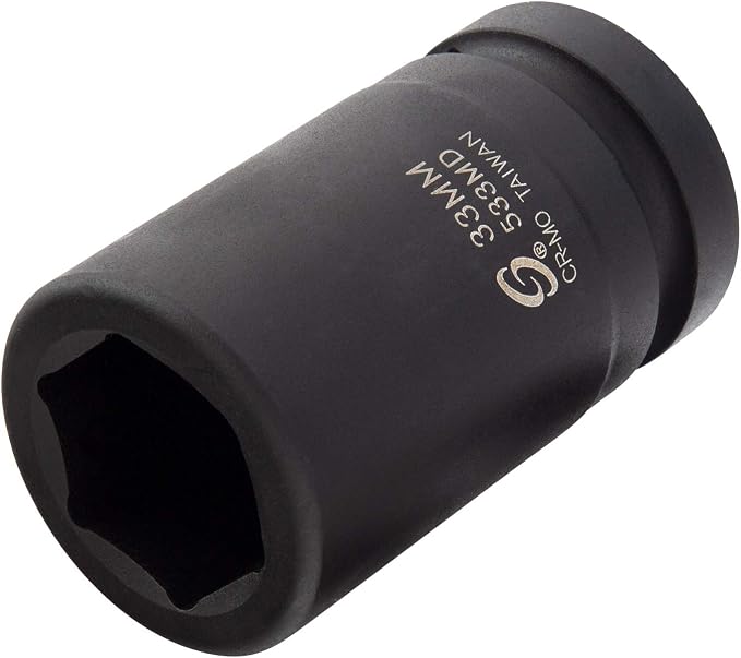 SUNEX TOOLS 533MD, 1 Inch Drive, 33mm Deep Impact Socket, Cr-Mo Steel & 5303, 1 Inch Drive, 1" Female x 3/4" Male Impact Adapter, Cr-Mo Steel, Ball Detent, Tapered Square