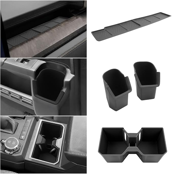 LUWU 2025 4Runner Accessories Compatible with 2025 Toyota 4Runner Center Console Cup Holder, Rear Seat Door Side Silicone Cup Holder, Passenger Side Storage Box Black 3-Pack