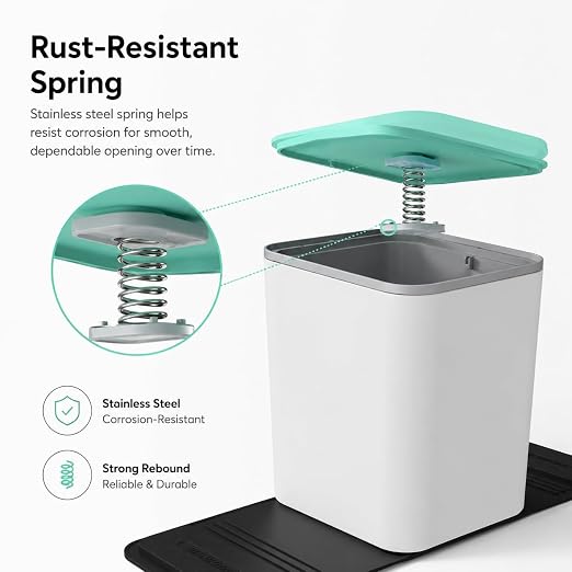 Mini Car Trash Can with Press Lid, Leakproof One-Piece Design, ABS Plastic Garbage Bin with Stainless Steel Spring for Auto Interior (White)