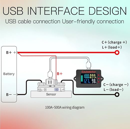 RQG Coulometer,Shunt Monitor,Battery Monitor with Shunt,High Precised DC 8-120V 400A LCD Digital Multimeter Battery Monitor Voltage Current Capacity Indicator,Easy to Read,with USB Power Cable+Shunt
