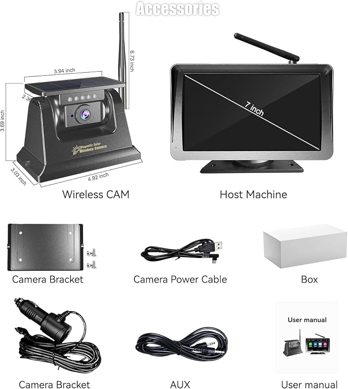 Wireless Solar Bluetooth Back up Rear View Camera for Truck,7" Apple Carplay Android Auto Touch Screen Monitor,Solar Magnetic Reverse Camera for Truck RV Cargo Trailer Camper Pickup