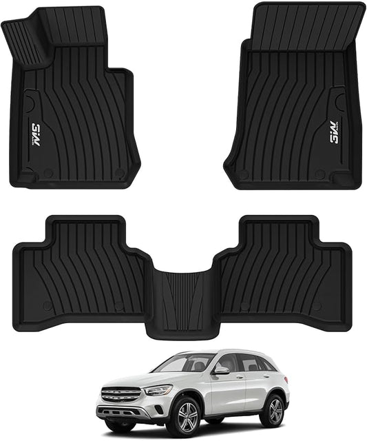3W Floor Mats for Benz GLC SUV & Coupe 2016-2022, TPE All Weather Custom Fit Floor Liner for Benz GLC300/GLC350e/GLC43 AMG/GLC63 AMG/GLC63 AMG S Accessories Full Set Car Mats Easy Clean