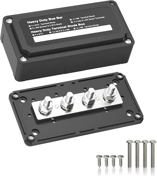 300A Bus Bar 12V Waterproof Marine Bus Bar Heavy Duty Module Design Power Distribution Block with 4 X M8(5/16") Terminal Studs Battery Bus Bar for Marine Car RV Truck Solar Systems (Black)