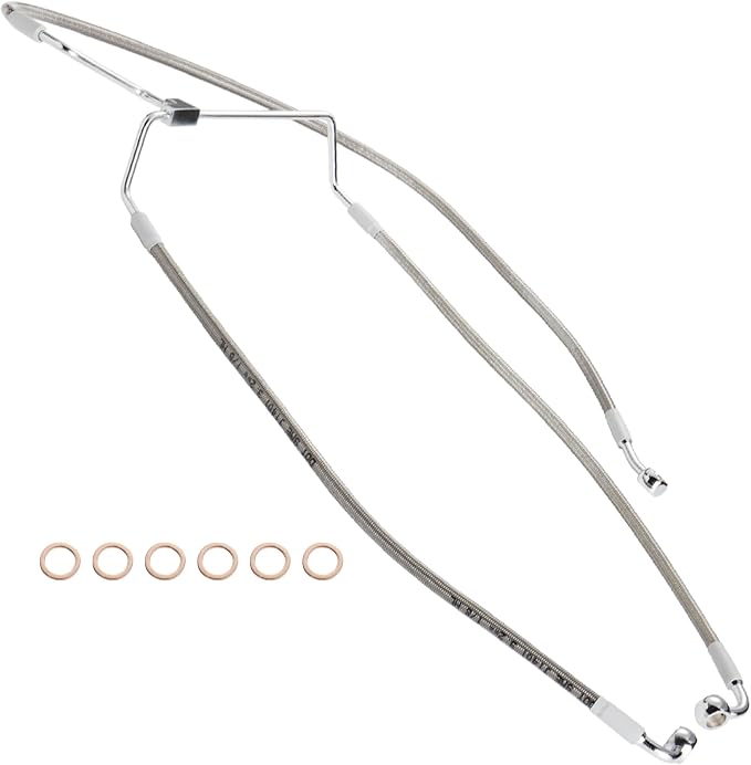 Front Dual Disc Brake Line 16" Handlebars Extension +6" Brake Cable NO ABS for Harley 2014-2023 Touring Road King/Road Glide/Street Glide/Electra Glide Models, Stainless Steel Braided, Chrome