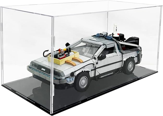 Acrylic Display Case for Lego 10300 Back to The Future Time Machine, 15.7" x 7.9" x 7.9" Dustproof Showcase, 3mm Thick Crystal Clear Box with Tool-Free Assembly for Collectibles, Figures & Models
