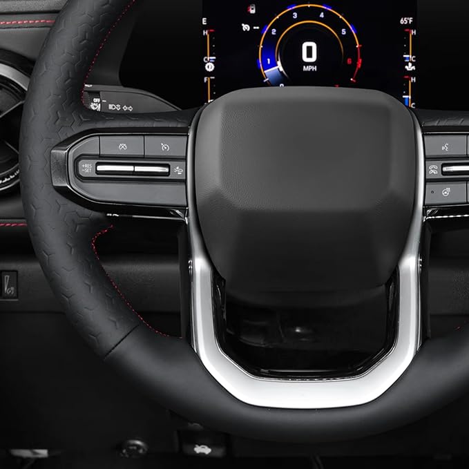 MEWANT DIY Black Smooth Geom Embossed Artificial Leather Steering Wheel Cover for Chevy Colorado ZR2 Bison 2023-2024