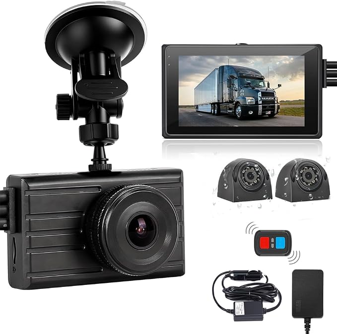 VSYSTO 3CH WiFi Truck Dash Cam, 3" LCD Screen HD 1080P Front & 720P Sides Backup Camera, Waterproof Infrared Night Vision Lens DVR for Semi Trailer Van Tractor Car Vehicle RV, G-Sensor Loop Recording